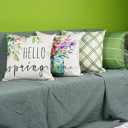 Onway Spring Pillow Covers 18X18 Set Of 4 Spring Floral Waterproof Farmhouse Decorations Outdoor Green Patio Throw Cushion Case For Sofa Couch Home Decor #TOP1