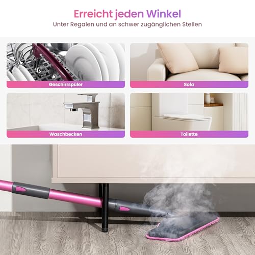 Schenley 19-in-1 Dampfmopp mit abnehmbarem Handdampfreiniger für Böden, Fliesen und Fugen, Dual-Stangen-Design, inklusive vielseitigem Zubehör, waschbaren Mikrofaserpads und Einwegpads