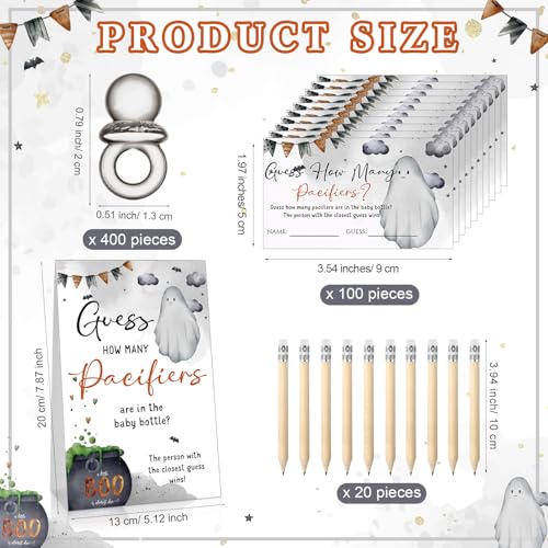Image of Roowest 512 Pcs Baby Shower Games Guess How Many Pacifiers Sign 100 Small Guessing Games 10 HB Pencils 750ml Milk Bottle 400 Acrylic Pacifiers Decoration for Guest Gender Reveal (Pink,Halloween)
