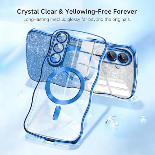 Meshine for Galaxy S26 Plus Case,[Compatible with MagSafe][Built-in Camera Lens] Magnetic Curly Wavy Frame Shockproof Shiny Cute for Women Girls Cover for Samsung Galaxy S26 Plus,Glitter Deep Blue - image 9