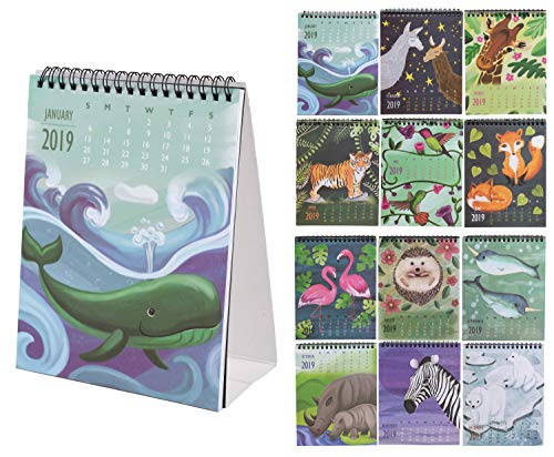 2019 Desktop Flip Calendar - Monthly Standing Desk Calendar, Safari Animals Critter Collection Design, Easel Style Top Spiral Bound, 6 x 3 x 7.8 Inches