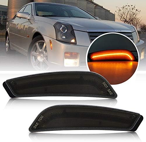 LED Front Side Marker Lamps for 2003 2004 2005 2006 2007 Cadillac CTS Smoke Lens LED Turn Singal Light Kits Powered by 30-SMD LED OEM Sidemarker Lamps Replacement