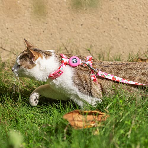 Cat Harness And Leash Escape Proof For Walking Travel Outdoor - Cute Strawberry Nylon Adjustable Cute Cat Harness Leash Set With Airtag Holder For Small Large Cats #TOP6