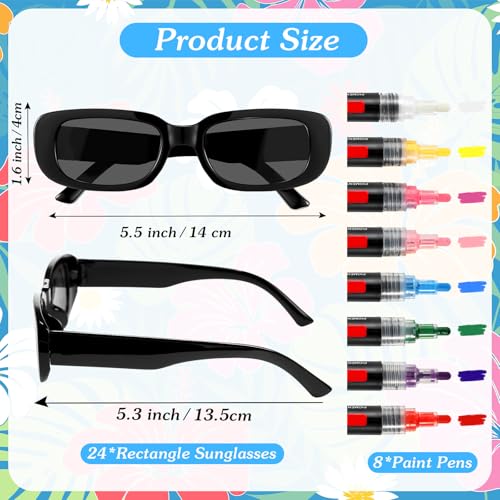 Image of Flutesan Personalized Rectangle Sunglasses with Marker Pens for Adult DIY Custom Birthday Wedding