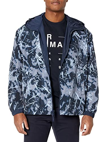 Image of Armani Exchange Men's Zip Up Hooded Reversible Jacket With A|x Label on Front Left