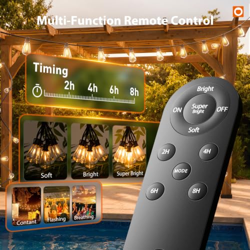 Image of addlon 72FT Solar String Lights Waterproof with Remote & USB, Patio Lights Solar Powered with LED Shatterproof Bulbs Dimmable for Backyard