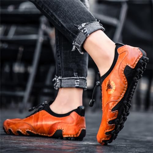 Men Casual Leather Loafers Slip-On Boat Penny Shoes Handmade Flats Male Ankle Boots Hand Stitching Oxford Driving Walking Traveling Outdoor Shoe 5