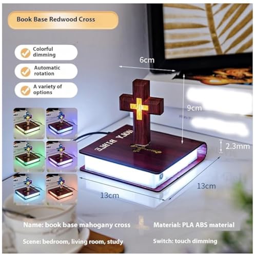 Image of Levitating Cross Lamp Floating Jesus & Bible Night Light Colorful Magnetic Levitation Cross Ornament Glowing Cross Light Home Desk Decoration