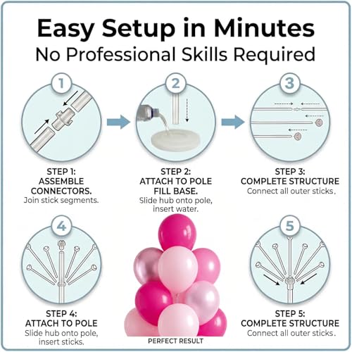 Image of Balloon Column Kit for Floor-Balloon Columns with Stand, Base and Pole,Balloon Tower Backdrop Decoration for Wedding, Baby Shower, Birthday Party, or Bachelorette Parties (Metallic Pink)
