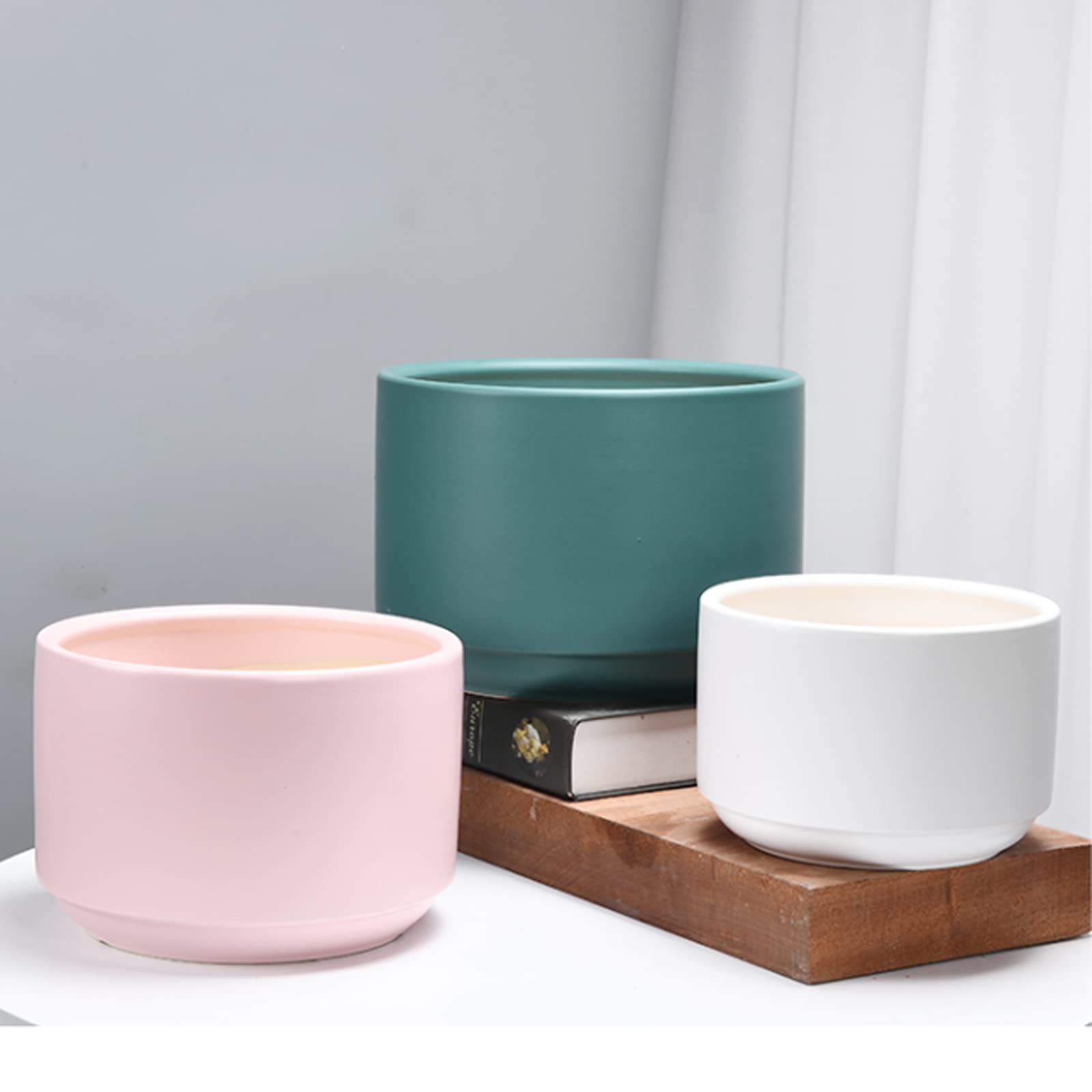 Vasi da Giardino Vasi per Piante in Ceramica per Interni, Vaso da Fiori Moderno con Foro di drenaggio e Vassoio in plastica, Contenitore per Fiori per Decorazioni per la casa e L'Ufficio