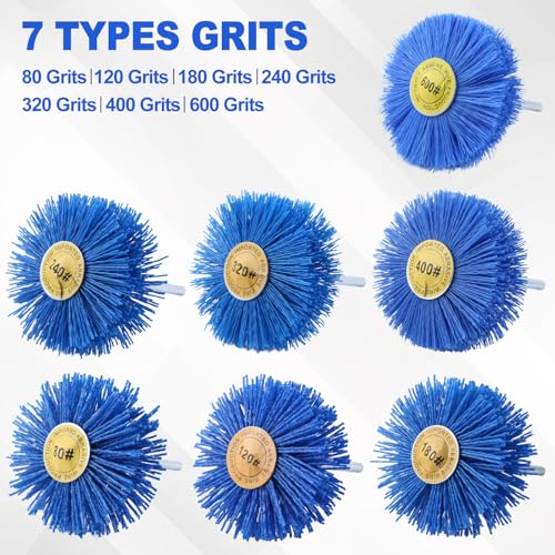 Image of 7 Pack Abrasive Nylon Wheel Brush for Drill with 1 /4 inch Shank 80 120 180 240 320 400 600Grits Sanding Mop Abrasive Wheel Drill Brush for Polishing Removing Rust and Painting,Blue