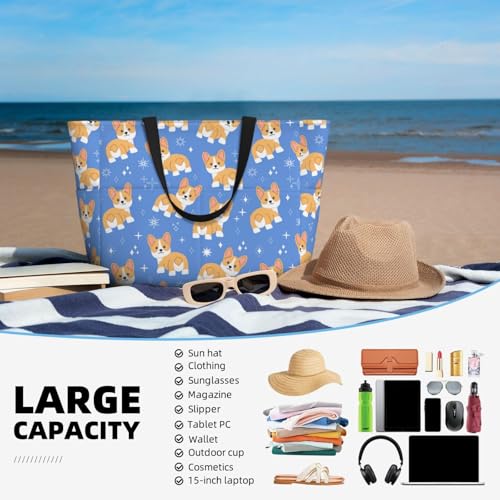 Waterproof Sandproof Beach Bag Kawaii Corgi Swim Large Tote Pool Bag For Women With Zipper4