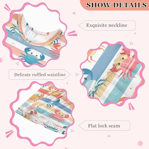 KLL Striped Pattern Cute Watercolor Crabs Girls' Dress Cute Beach Sundress Spring Summer Cotton3