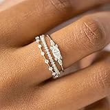 Mnyixsi 3PCS 925 Sterling Silver Engagement Rings Dainty Diamond Promise Rings Bridal Wedding Cubic Zirconia Fashion Ring Sets for Women Stackable Curved Moissanite Eternity Band Rings Size 9