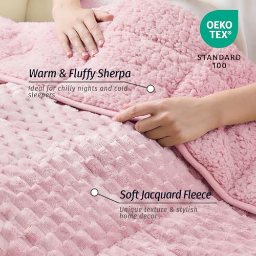 Image of Fleece Weighted Blanket for Adults 48 inch x 72 inch 12lbs Fuzzy Blankets Pink | Dual Sided Soft Sherpa Weighted Blankets, 3D Imitation Turtle Shell Warm Jacquard Flannel Heavy Blanket for Couch and Bed
