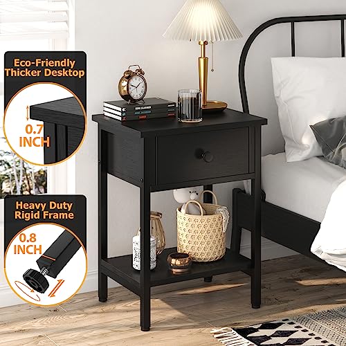 Nightstands-Set-of-2-with-Drawers-Bedside-Table-Set-of-2-with-Storage-Shelf-Heavy-Duty-End-Side-Table-for-Living-Room-Bedroom-Small-Space-Sofa-Couch-Wood-Metal-Night-Stand-Easy-to-Assemble-Black
