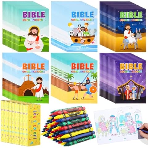 Gilprop 24 Set Bulk Bible Coloring Books with Crayons for Kids Chrismas Verse Religious Drawing Books Bulk Christian Story Activity Supplies, DIY Sunday School Crafts, Bible Party Favors Gifts Cover