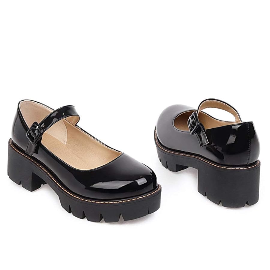 Women's Mary Jane Oxford Platform Pump Shoes Block Heel