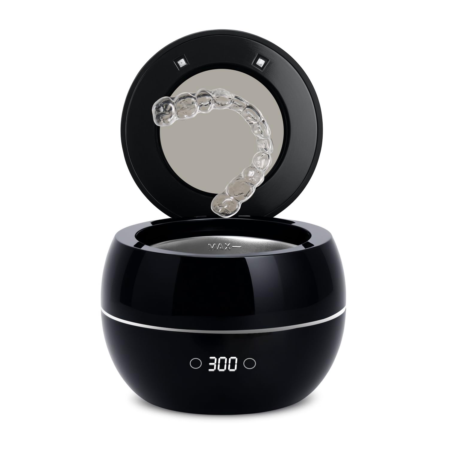 Dental Ultrasonic Retainer Cleaner Machine: 45kHz Dental Cleaning Pod for Denture, Aligner, Mouth Guard, Night Guard, Braces & Jewelry, UV Denture Cleaner with Digital Timer & Dual Mode 250ML Black