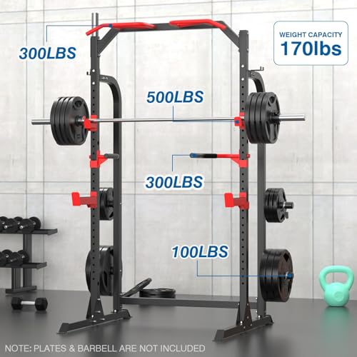 SunHome Power Cage Squat Rack, Multi-Functional Power Rack with Adjustable Cable Crossover System, J-Hooks, Dip Handles, Weight Plate Storage