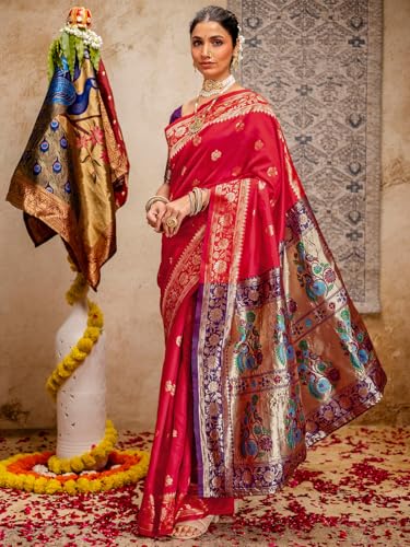 Image of SIRIL Women's Paithani jacquard Silk Saree |Chandrakor Paithani jacquard Saree With Unstitched Blouse Piece