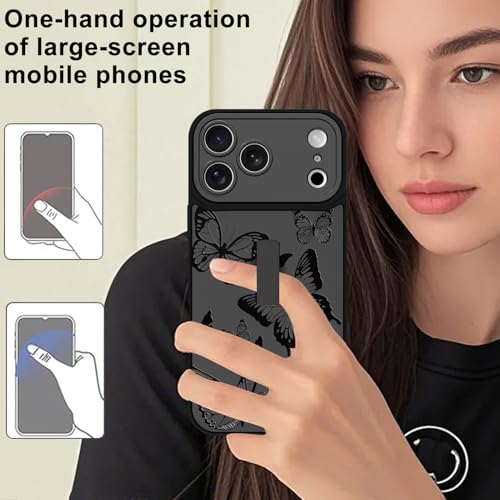 Image of for iPhone 17 Pro Case with Finger Strap Holder, Cute Cool Butterfly Print Pattern Design for Women Men, Shockproof Anti Scratch Hand Kickstand Protective Cover, Gray