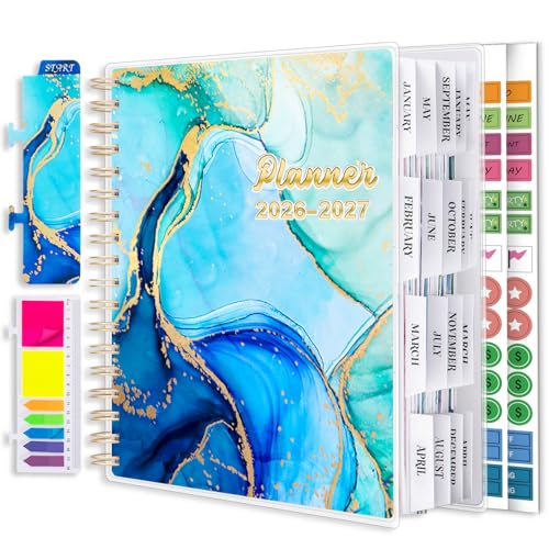 Planner 2026-2027, Large 18 Months Academic Daily Weekly Monthly Planner Yearly Agenda Jan. 2026–June. 2027, 7.9' x 9.8', Page Tabs, Separator Page, Pocket Folder, Bookmark, Stickers, Sticky Note Set