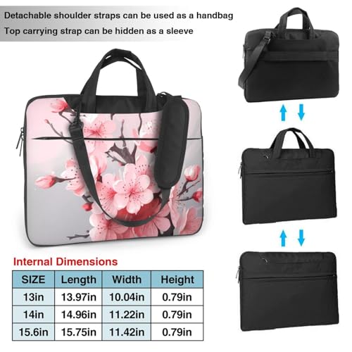 DUOTAOXX Sac à bandoulière pour ordinateur portable 13" 14" Motif floral rose cerise 15,6" Noir – vue 2