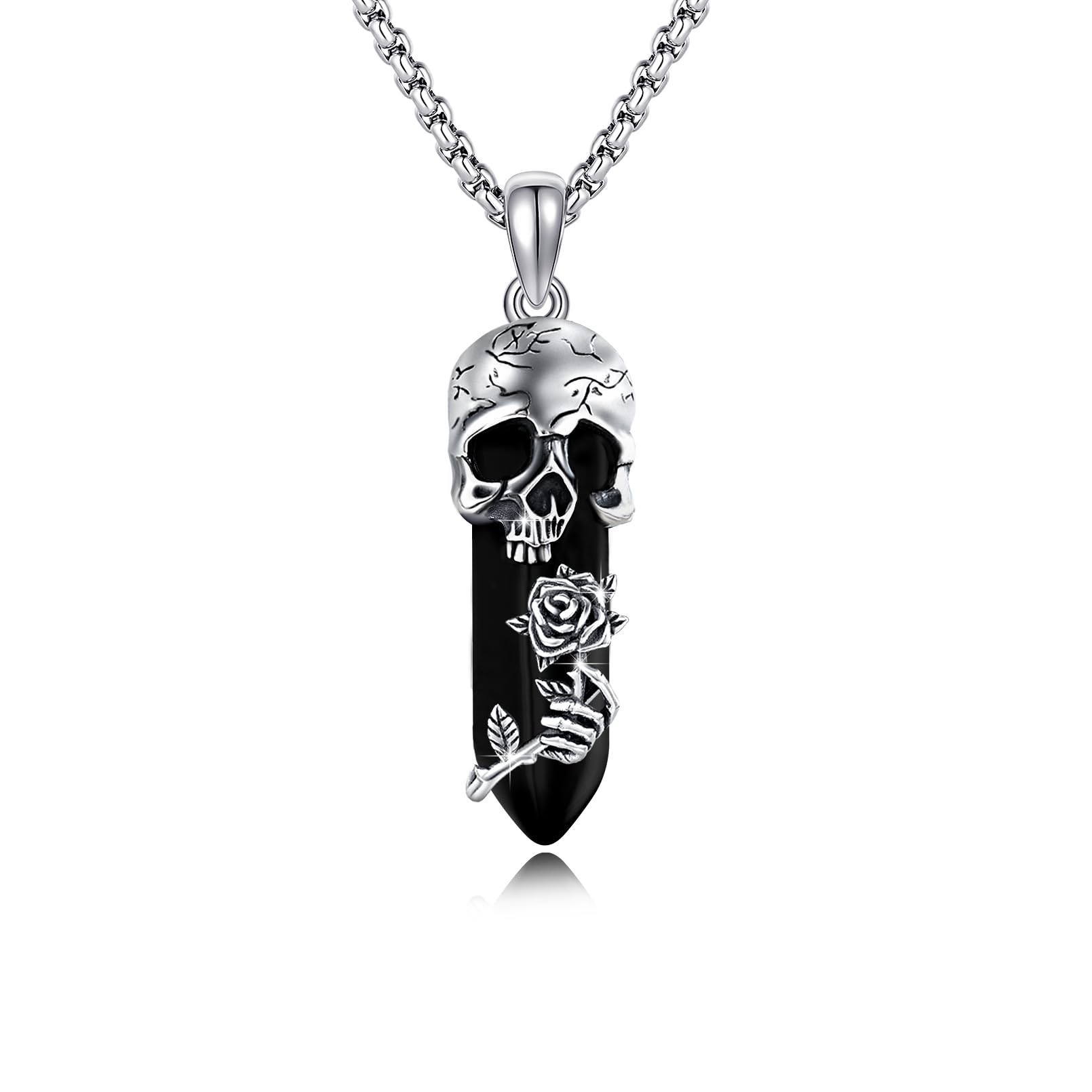 Silver Skull Birthstone Necklace Gothic Pendant Gothic Jewelry For Women