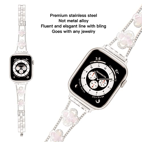 Image of Musk-MSKR Diamond Metal Bands Add Sparkle to Your Watch For Apple Watch Series 11 /10 /9 /8 /7 /6 /5 /4 /3 /2 /SE /Ultra Clover Simple and Stylish Compatible with 38mm40mm41mm42mm44mm45mm 46mm49mm Women's Wear