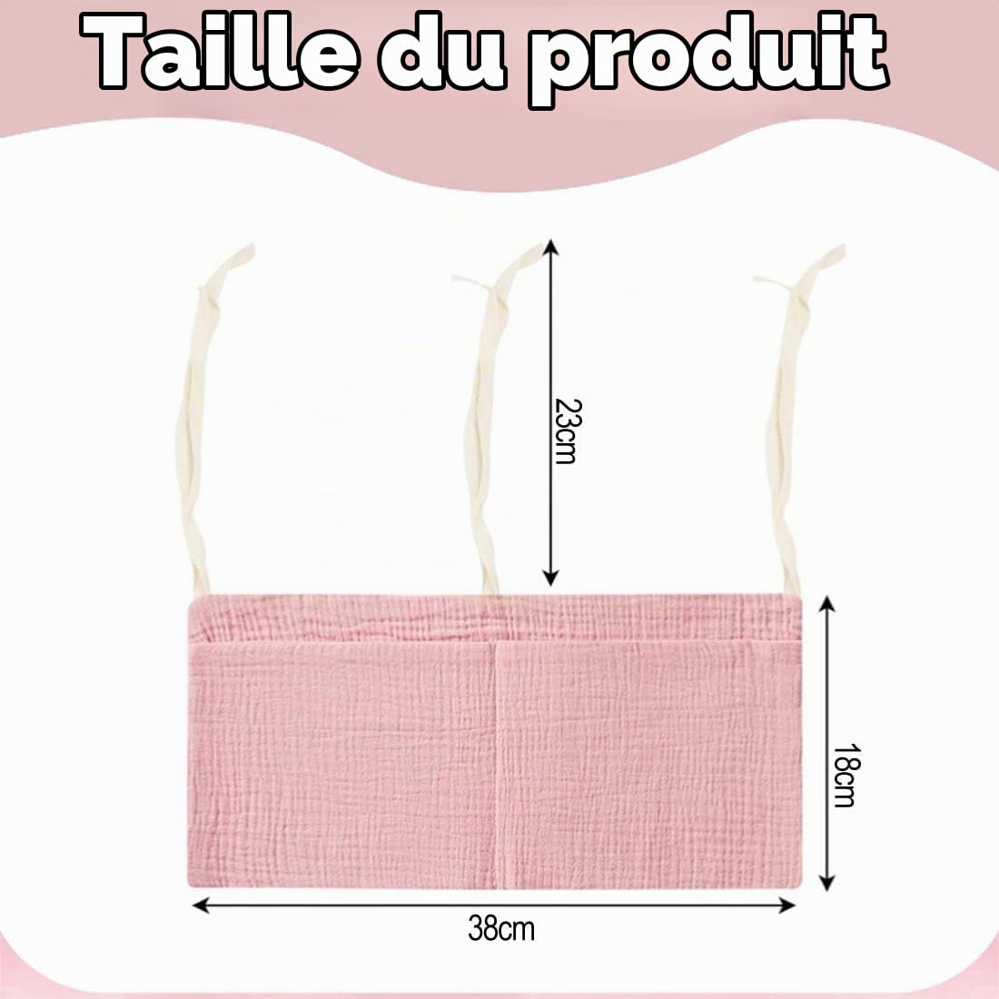 KYLOS Organisateur de lit de bébé avec 2 poches, sac de rangement rose pour chambre de bébé et de tout-petit, organisateur à langer, organisateur de chambre d'enfant, sacs de rangement pour lits