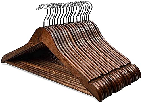 Image of WHISKET - Luxury Wooden Clothes Hangers, Premium Solid Wood Coat with Chrome Hooks | Durable Closet Organizer for Formal Wear & Everyday Clothing.(Walnut) [Pack of 40]