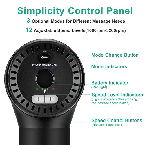 Medcursor Handheld Percussion Massage Gun - Deep Tissue Massager for Pain Relief, Sore Muscle and Stiffness, Powerful Motor High-Intensity - Includes 6 Massage Heads