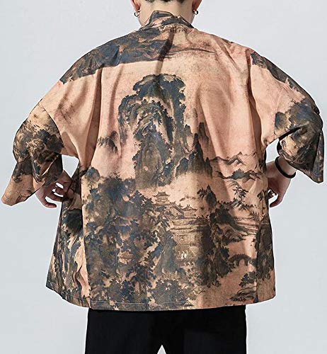 Hotmiss Men's Kimono Cardigan Jacket Japanese Style Flying Crane Seven Sleeves Open Front Coat2