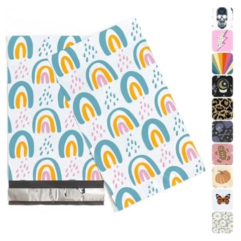 Package Mint Poly Mailers 6x9 200 Pack | Waterproof & Tear Resistant Mailing Envelopes | Small Business Supplies | Shipping Bags for Clothes | Cute Small Business Bags - Boho Rainbow Cover