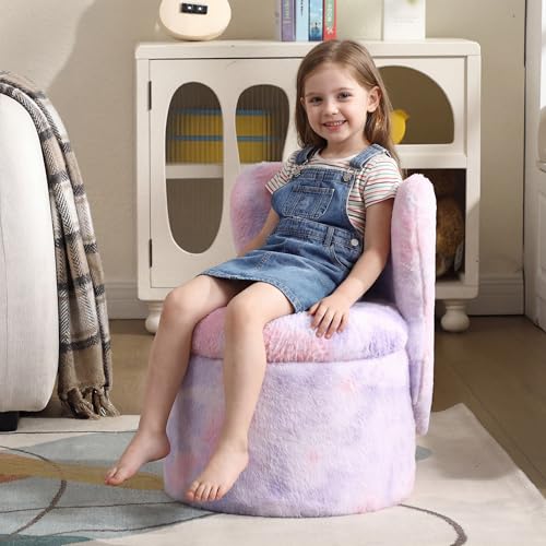 DAYAOUTDOOR Butterfly Kid Armchair, Toddler Comfy Chair, Kids Butterfly Storage Ottoman, Multi-Purpose Kids Room Furniture, Kid Chairs for Reading, Study or Play, Rainbow Purple
