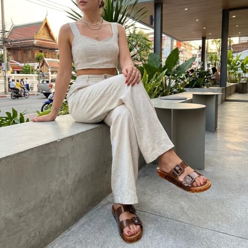 Image of CUSHIONAIRE Pool Slides for Women Water Resistant Double Buckle Adjustable Slip-On Womens Sandals for Beach Shower Casual Wear