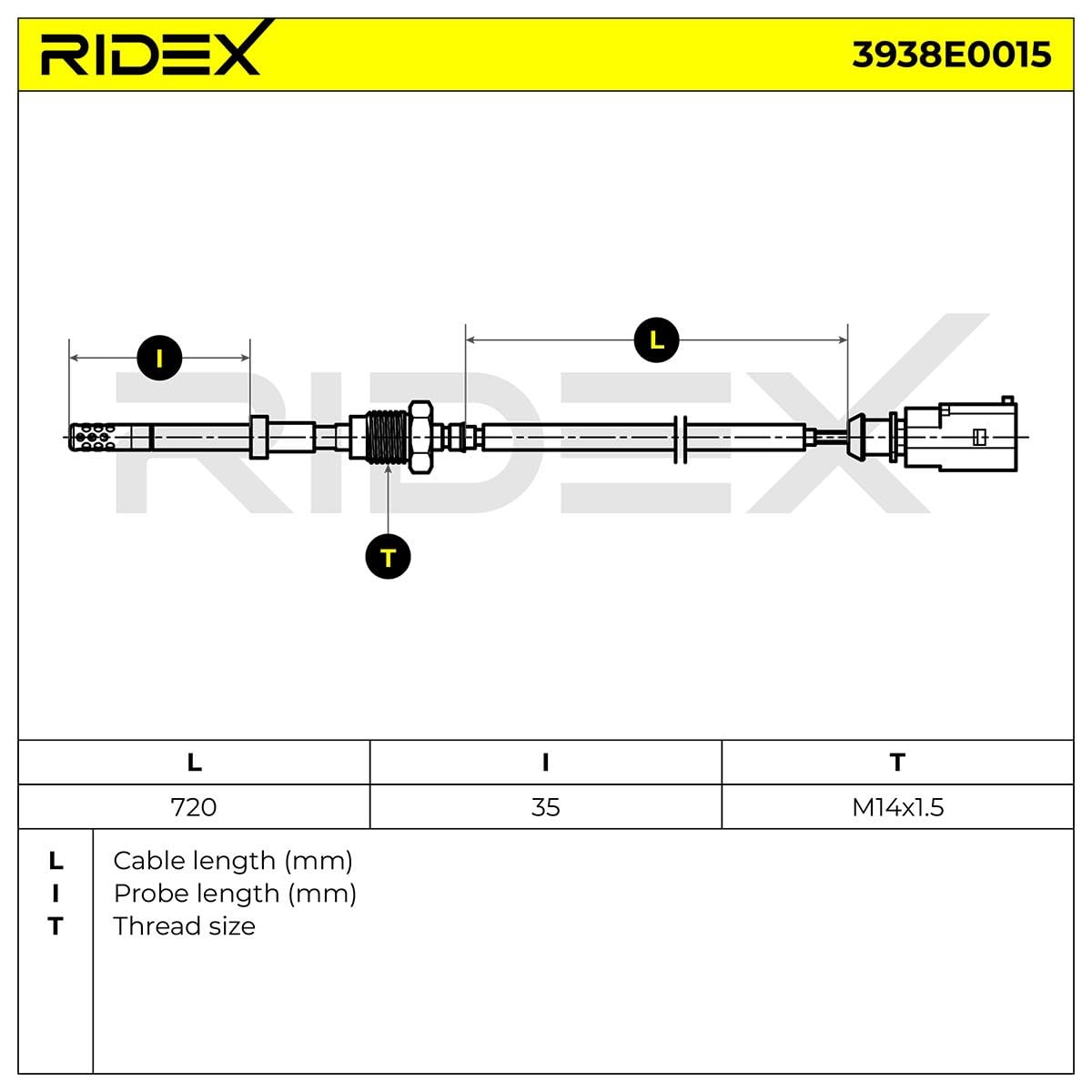 RIDEX 3938E0015 Sensor temp. gas escape Compatible con VW GOLF VI 5K1