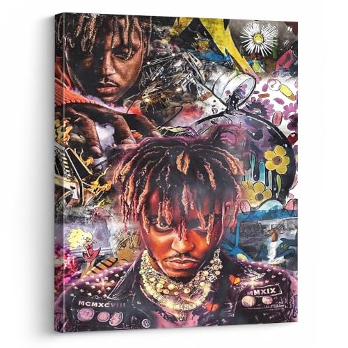 Image of Juice WRLD Canvas Wall Art, Rapper Collage Poster Print, Hip Hop Music Artwork for Bedroom Studio Gaming Room Decor, Vibrant Album Cover Picture Print Framed Music Wall Painting 24X30 inch