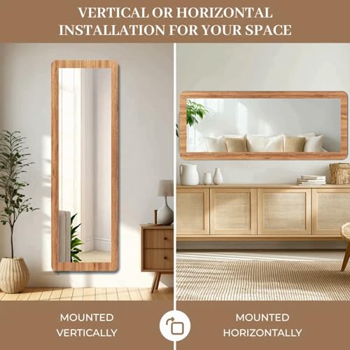 Image of Creative Arts n Frames 15x51 inch Natural Iqurel Oak Long MDF Wood Wall Hanging Mount HD Mirror Home Decor Items Living Room Bathroom Bedroom Hotel Office (Natural Iqurel Oak Light Framed HD Mirror)