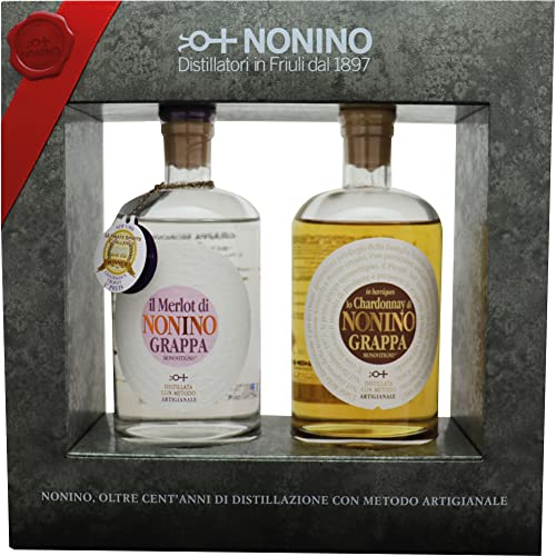 Nonino 2er Grappa Geschenkset Grappe Vigneti Chardonnay und Merlot zu je 0,35l in Geschenkpackung (1 x 0.7 l)