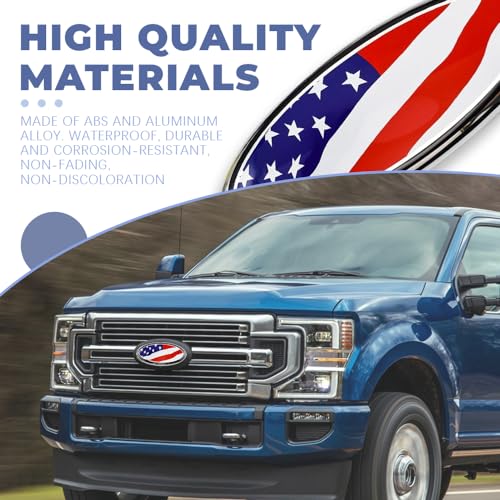 Image of Front Grill Rear Tailgate Emblem for Ford, American Flag Decal Badge, Aluminum Oval Overlay Front Grill Rear Tailgate, Universal Car Exterior Accessories Compatible with Ford F150 F250 F350