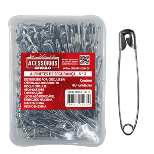 Oeste - Alfinete de Segurança - N° 03 - Circulo - 48 Unidades - Aço Inoxidável - Prata - Clássico