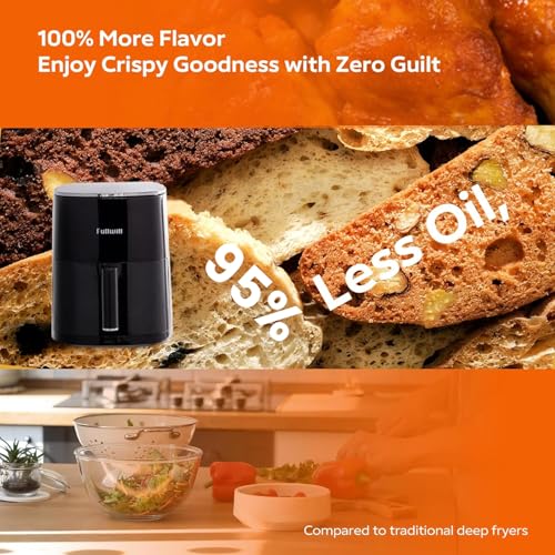 Image of Fullwill 6QT Air Fryer with Visible Window,Nonstick and Dishwasher-Safe Basket,12-in-1 Multi-Function Air Fry,Roast,Bake, Dehydrate, Fries,for Family Party,1700W,Black