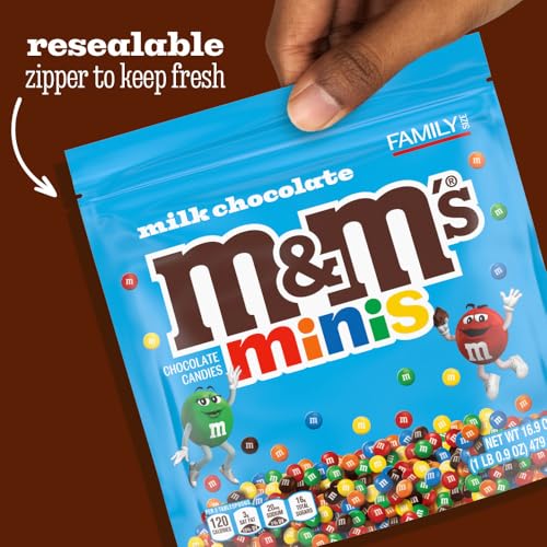 Image of M&M'S MINIS Milk Chocolate Candy Assortment, Family Size, 16.9 oz Resealable Bulk Chocolate Candy Bag