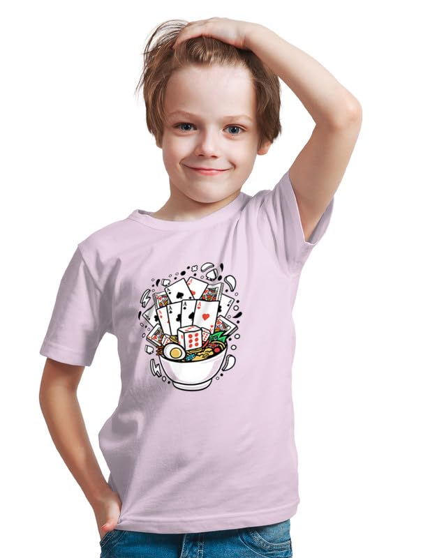 Kids Sports Ramen Playing Cards Graphic Printed T-Shirt for Boys & Girls Relaxed Fit O176