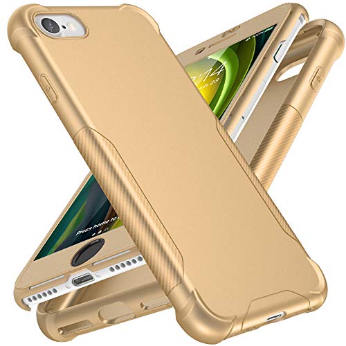 ORETECH Designed for iPhone SE 2020 Case, Designed for iPhone SE/7/8 Case with 2 x Tempered Glass Screen Protector 360° Fully Protection Hard PC Soft TPU Shockproof Cover for iPhone SE/7/8 4.7"-Gold