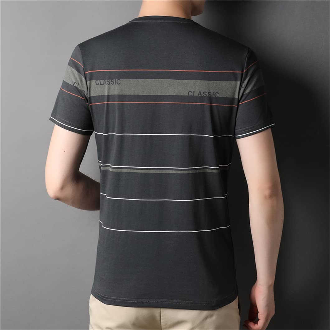 Maglietta a maniche corte da uomo casual girocollo con tasca estiva a righe, cachi, M