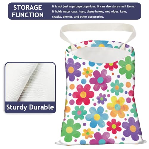 Image of Watercolor Flower Car Trash Bag Hanging Cars Garbage Bags With Snap Buttons Cute Car Back Seat Trash Bag Portable Garbage Can for Interior Hanging Car Accessories Travel