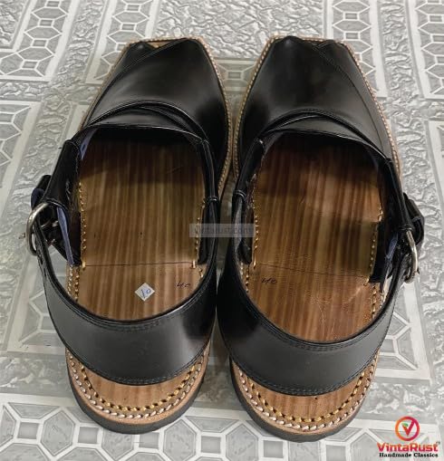 Black Leather Peshawari Chappal: Handmade Gents Sandals2